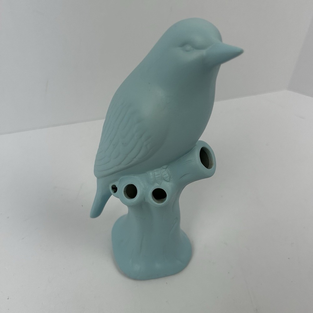 CHIVE Light Blue Matte Porcelain Bird Figurine Vase 5 Flower Openings